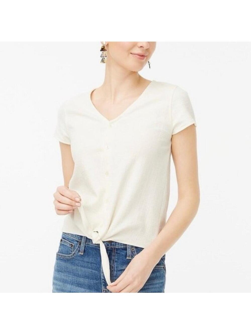 J.Crew Ivory Tie-Front Textured Top Size Medium